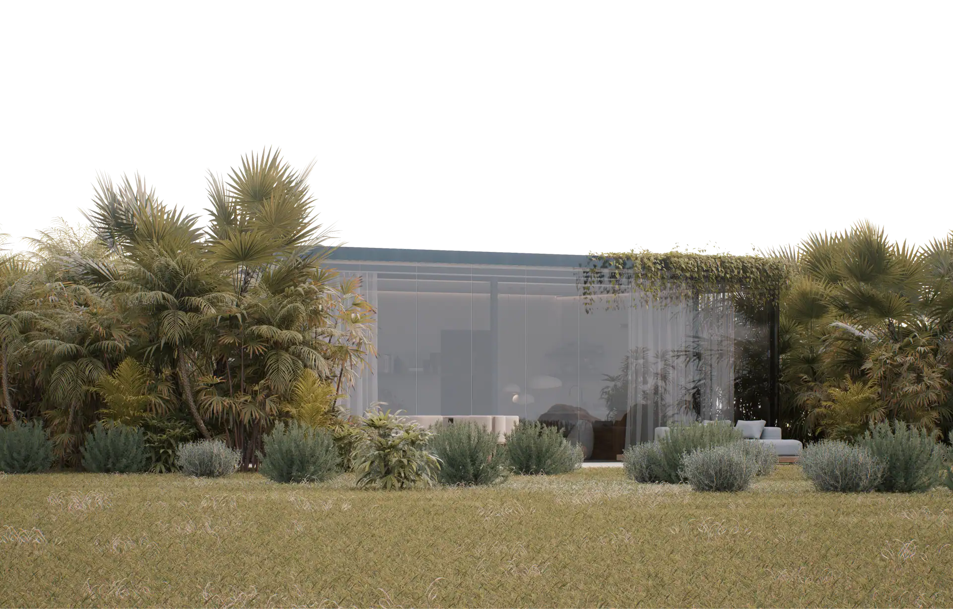 Contemporary modern pavilion with lush garden at Atelier Roy Chaaya in Dubai.