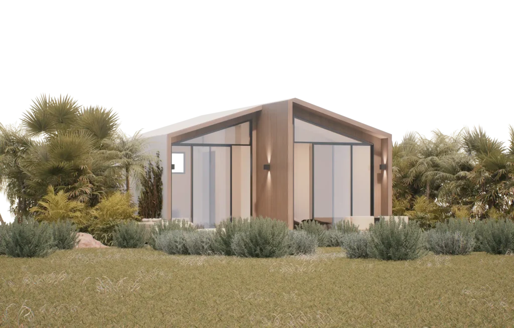 Contemporary modern house with glass walls and lush greenery, designed by Atelier Roy Chaaya.