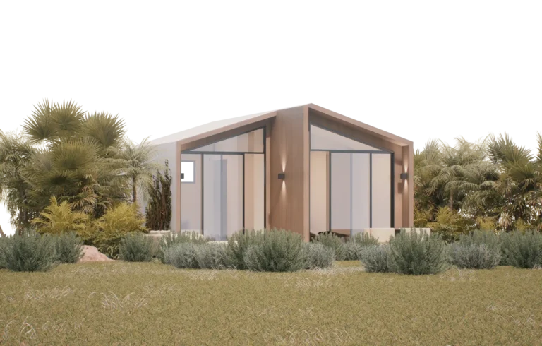 Contemporary modern house with glass walls and lush greenery, designed by Atelier Roy Chaaya.